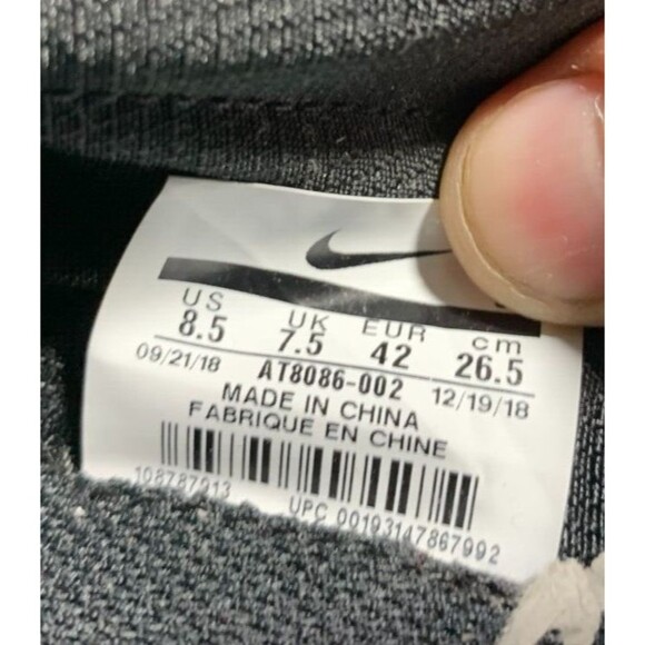 Nike Air 180 Fear of God 8.5 Black Slip-on Adhesive Strap Sneakers Tennis Shoes main image 7